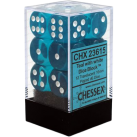 Translucent Set of 12 D6 Dice (Teal/White) Dice